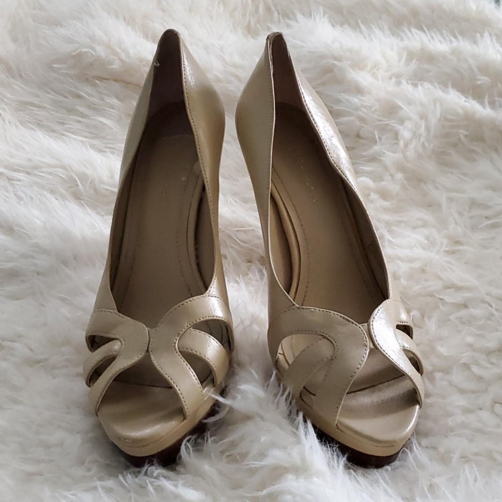 Cream open toed stillettos